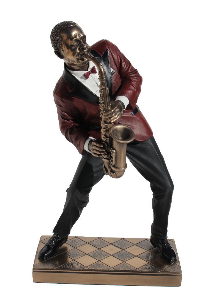African American Jazz Band Alto Saxophone Cold Cast Bronze Statue Figurine 10 3/8 Inch Tall