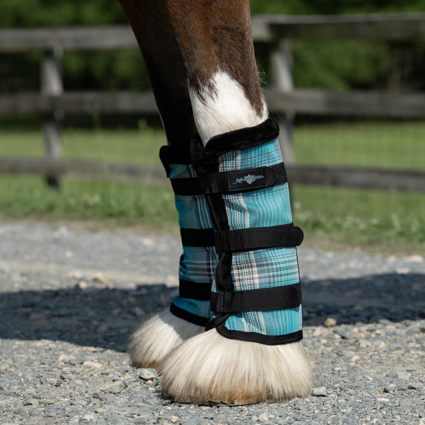 Kensington Natural Horse Fly Boots - Fleece Trimmed - Stay-Up Technology - Protection from Insect Bites and UV Rays - Sold in Pairs (2 Boots) - Medium - Tan
