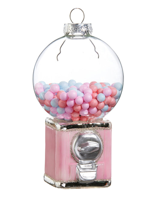 RAZ Imports Gumball Machine Ornament, 5-inch Diamter, Pink, Glass, Christmas, Home Decor