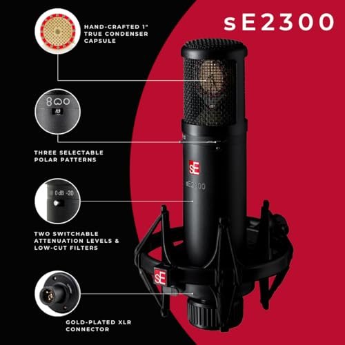 SE ELECTRONICS - 2300 Multi Pattern Large Diaphragm Condenser Mic with Shockmount and Filter