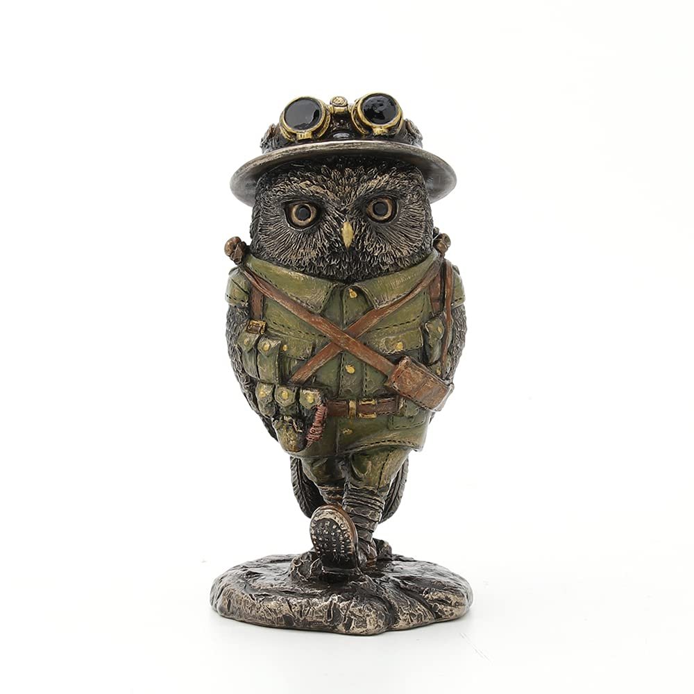 Veronese Design 4 1/8" Tall Sargent Major Oscar Whisky Lima Steampunk Owl Cold Cast Bronzed Resin Animal Sculpture Collectible Military Figurines