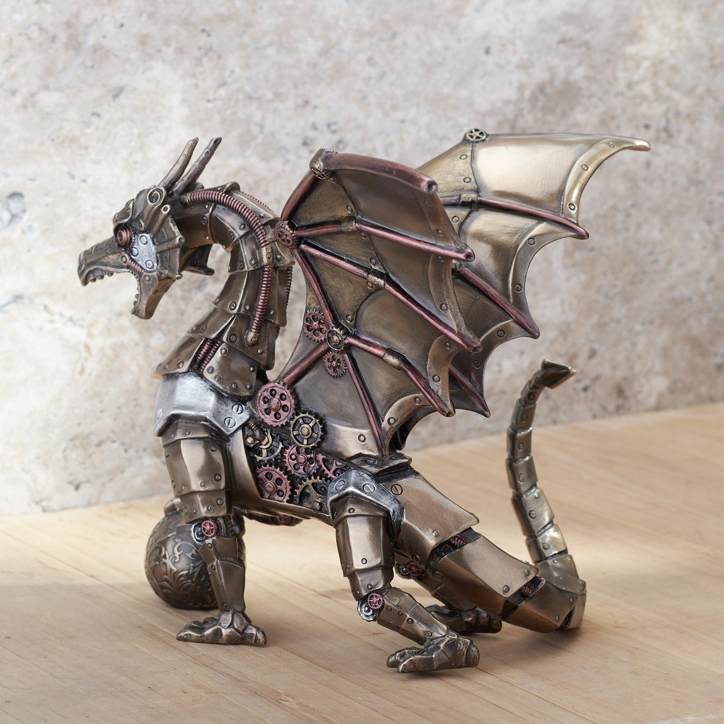Veronese Design Steampunk Dragon Holding Orb Cold Cast Resin Bronze Finish Statue