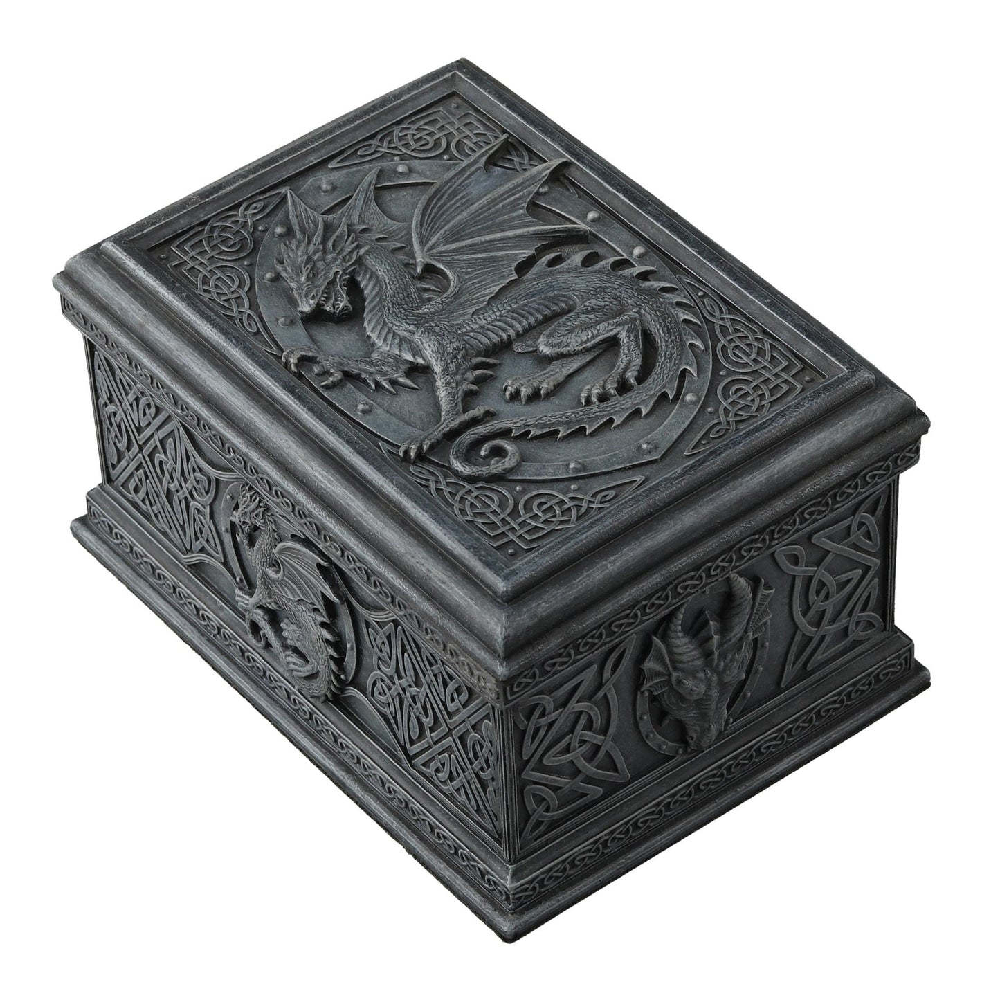 US 5.75 Inch Celtic Dragon Textured Decorative Trinket Box, Black
