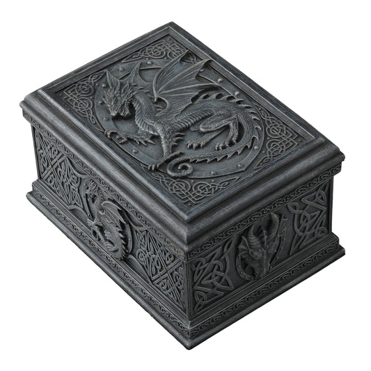US 5.75 Inch Celtic Dragon Textured Decorative Trinket Box, Black