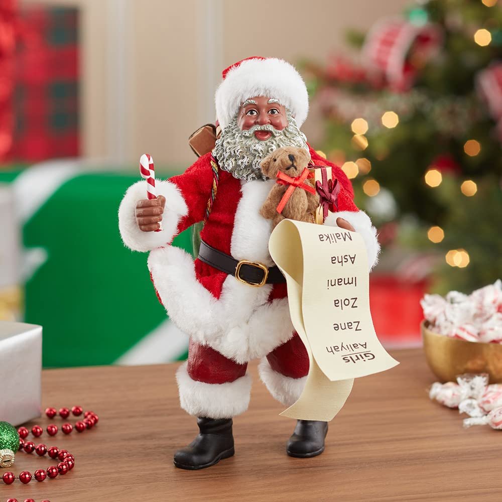 Kurt Adler 10.5" Fabriche' Black Santa with List and Candy Cane