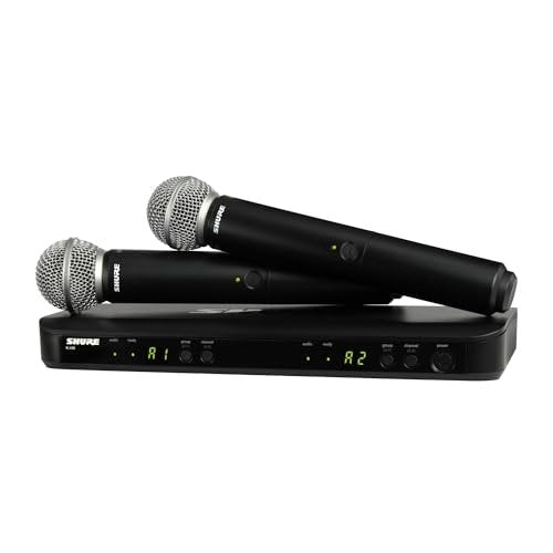 Shure BLX288/SM58 UHF Wireless Microphone System - Perfect for Church, Karaoke, Vocals - 14-Hour Battery Life, 300 ft Range | Includes (2) SM58 Handheld Vocal Mics, Dual Channel Receiver | H10 Band