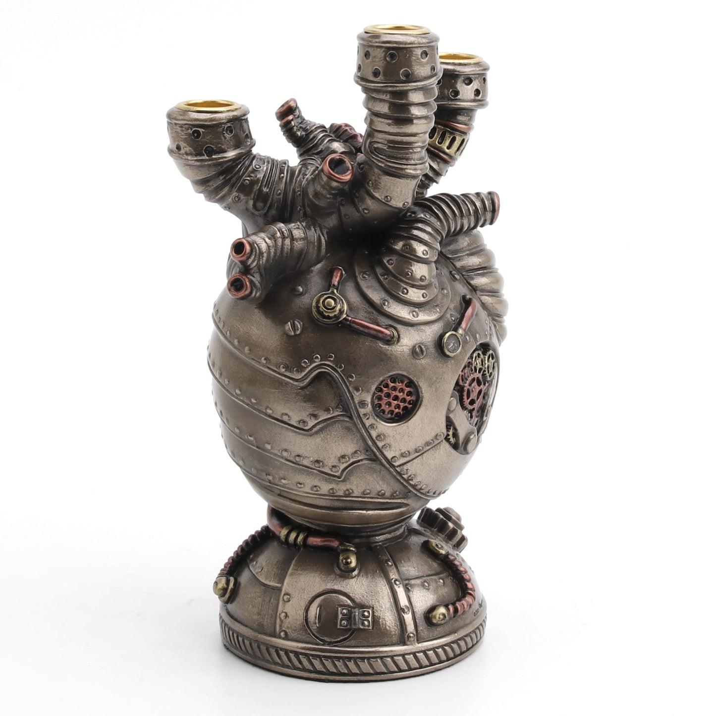 Veronese Design 6 3/4" Steampunk Augmented Artery Heart Device Triple Candle Holder Resin Sculpture Bronze Finish