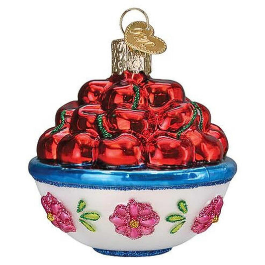 Old World Christmas Bowl of Cherries Glass Blown Ornament for Christmas Tree, Handcrafted Holiday Decoration, Fruit Collection