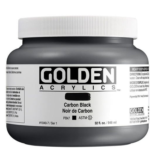 GOLDEN Heavy Body Acrylics, Carbon Black, 32 fl. oz. Jar, Professional Acrylic Paint, Opaque