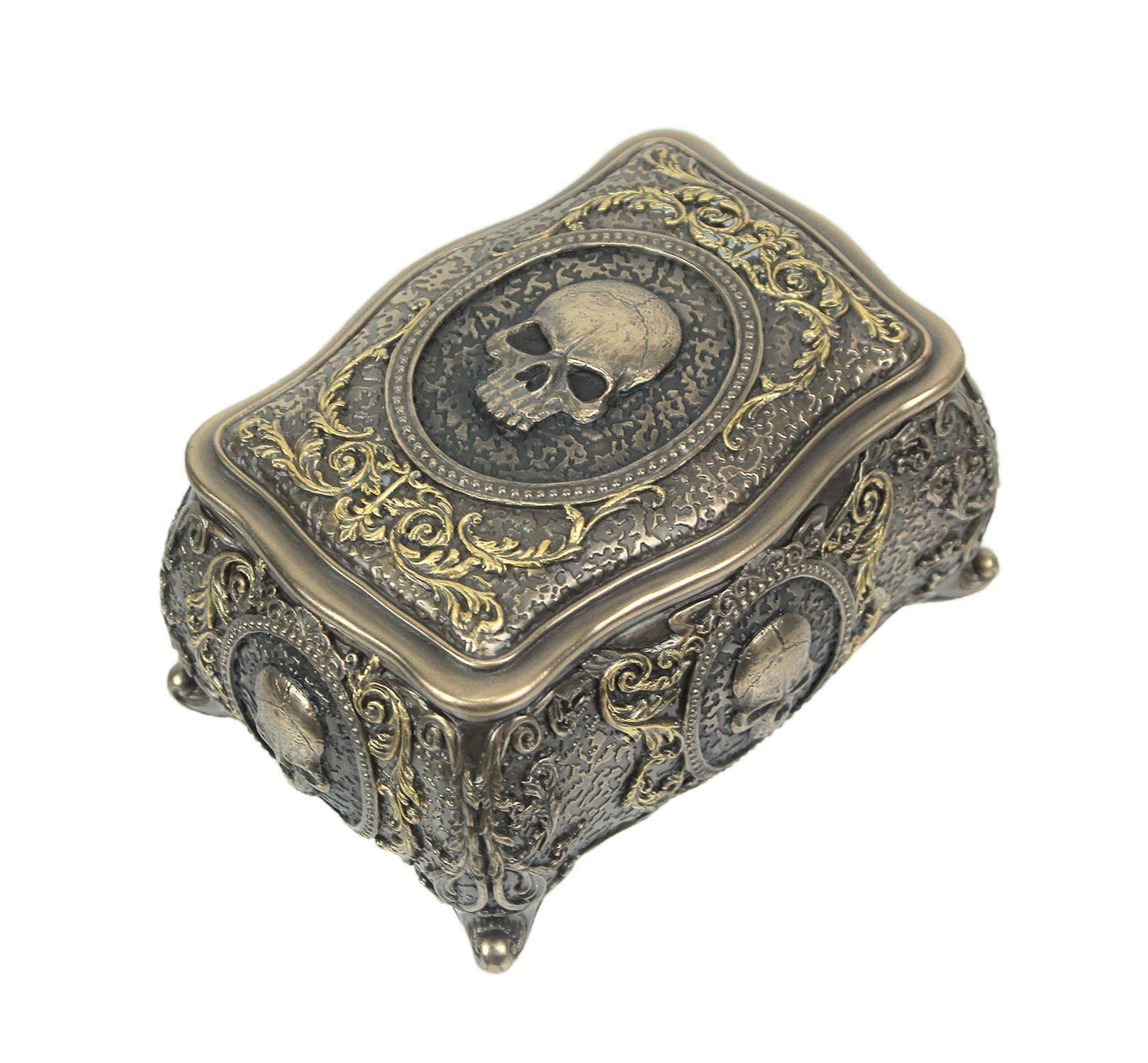 Veronese Design 3 1/8 Inch Skull Brooch Victorian Trinket Box Cold Cast Resin Bronze Finish Statue Home Decor