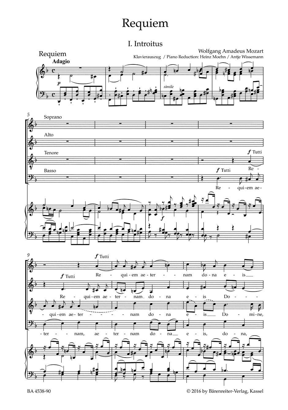 WOLFGANG AMADEUS MOZART : REQUIEM K.626 - SATB & PIANO - CHANT ET REDUCTION DE PIANO