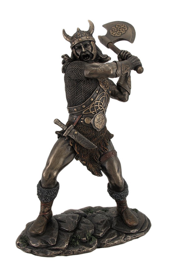 Veronese Design 11.25" Tall Viking Axe Warrior Battle Stance Cold Cast Resin Antique Bronze Finish