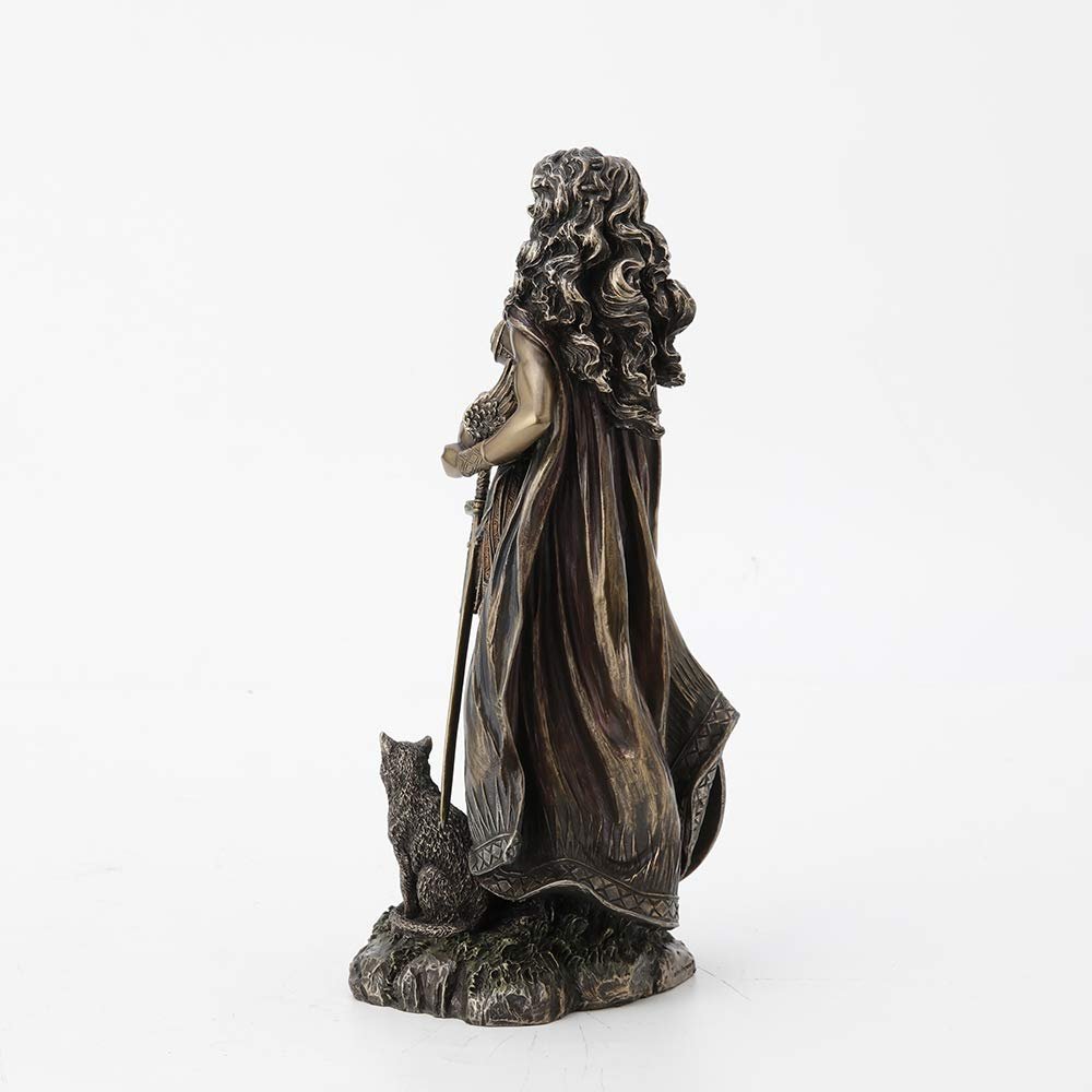 Veronese Design Freya, Norse Goddess of Love, Beauty and Power, with Helmet and Shield - Antique Bronze Finished Resin Statue - Excellent Detail, Hand Painted Accents - 10 Inches Tall