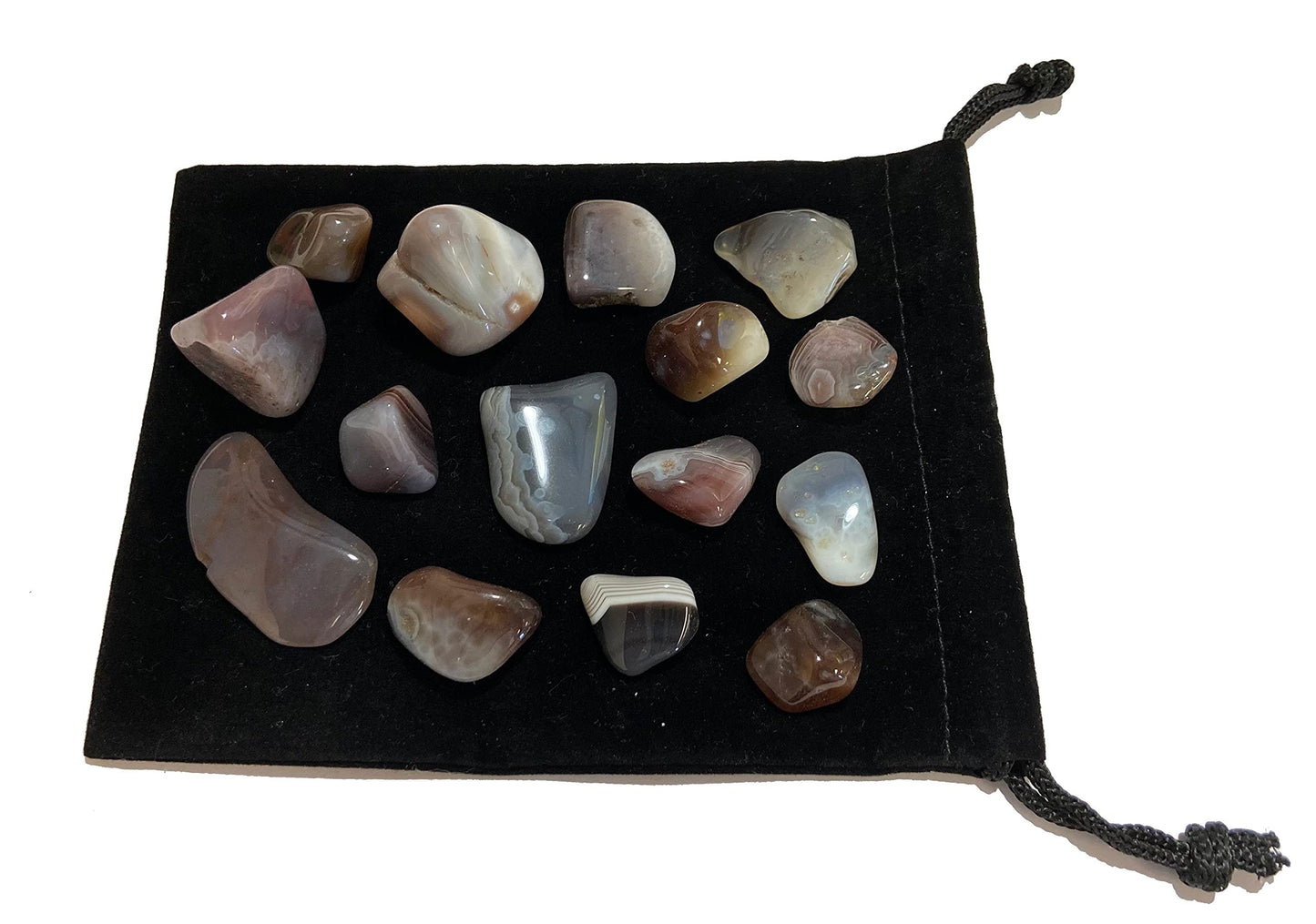 Zentron Tumbled Grey Botswana Agate Gemstones in Velvet Bag (1/2 Pound)