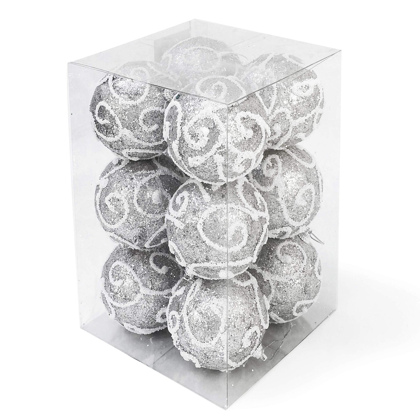 Allgala 12 Pack 3 Inch Christmas Tree Ornament Balls-Glitter Decorated Foam Large Xmas Ball-