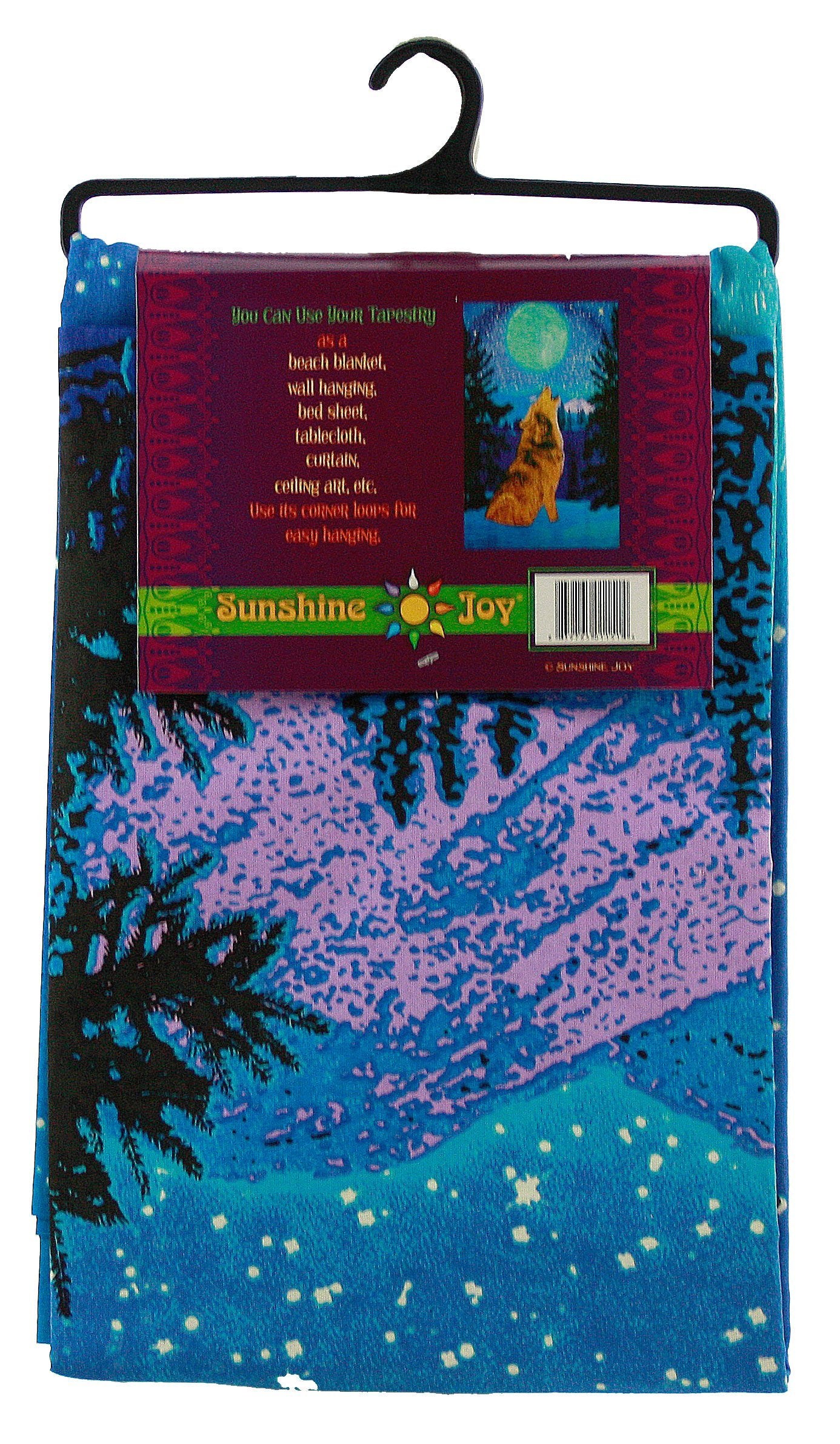 Sunshine Joy 3D Glow in the Dark Full Moon Wolf Tapestry Wall Art Amazing 3-D Effects - Huge 60x90 Inches