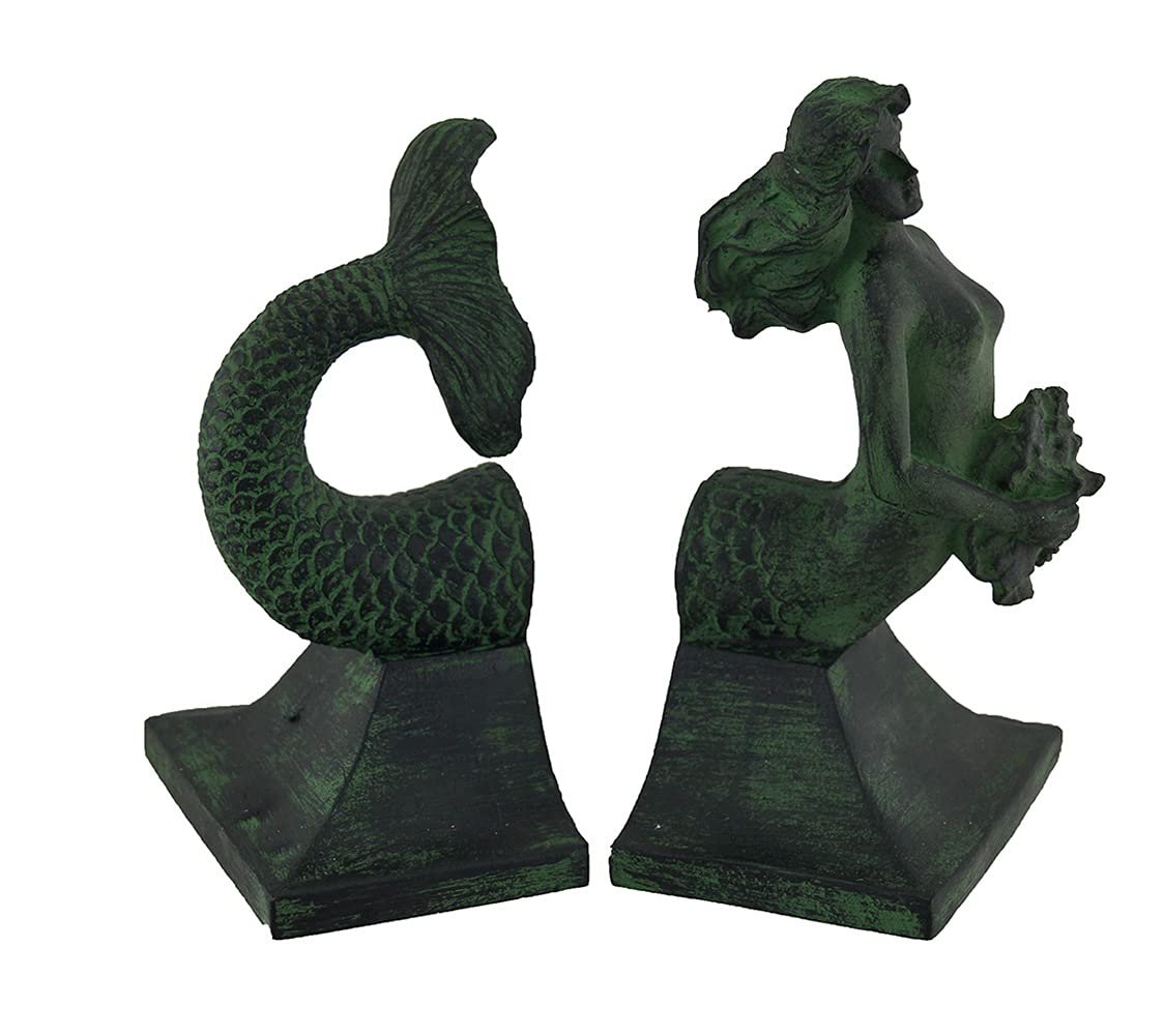 Mermaid Top and Tail Verdigris Finish Bookend Set