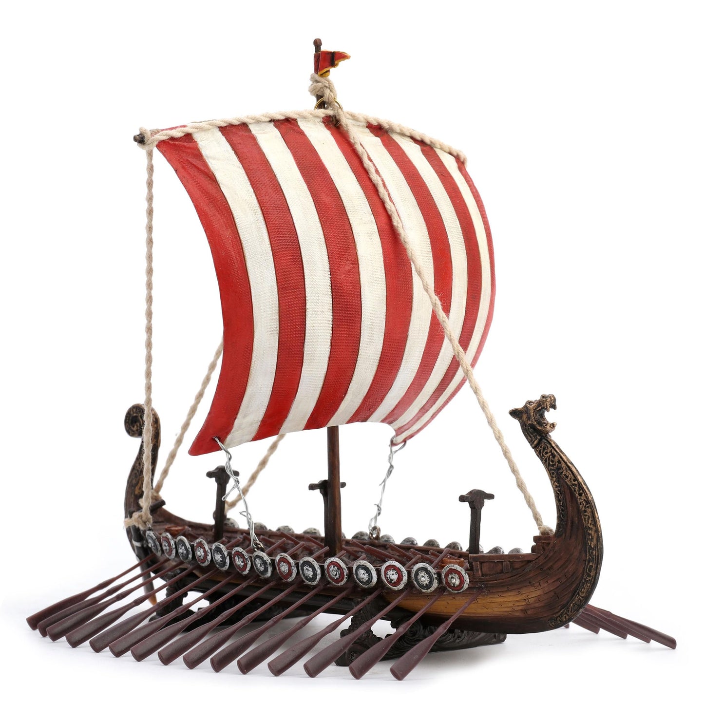 Veronese Design 6 7/8 Inch Viking Drakkar Longship Red and White Stripe Sail Resin Hand Painted Sculpture