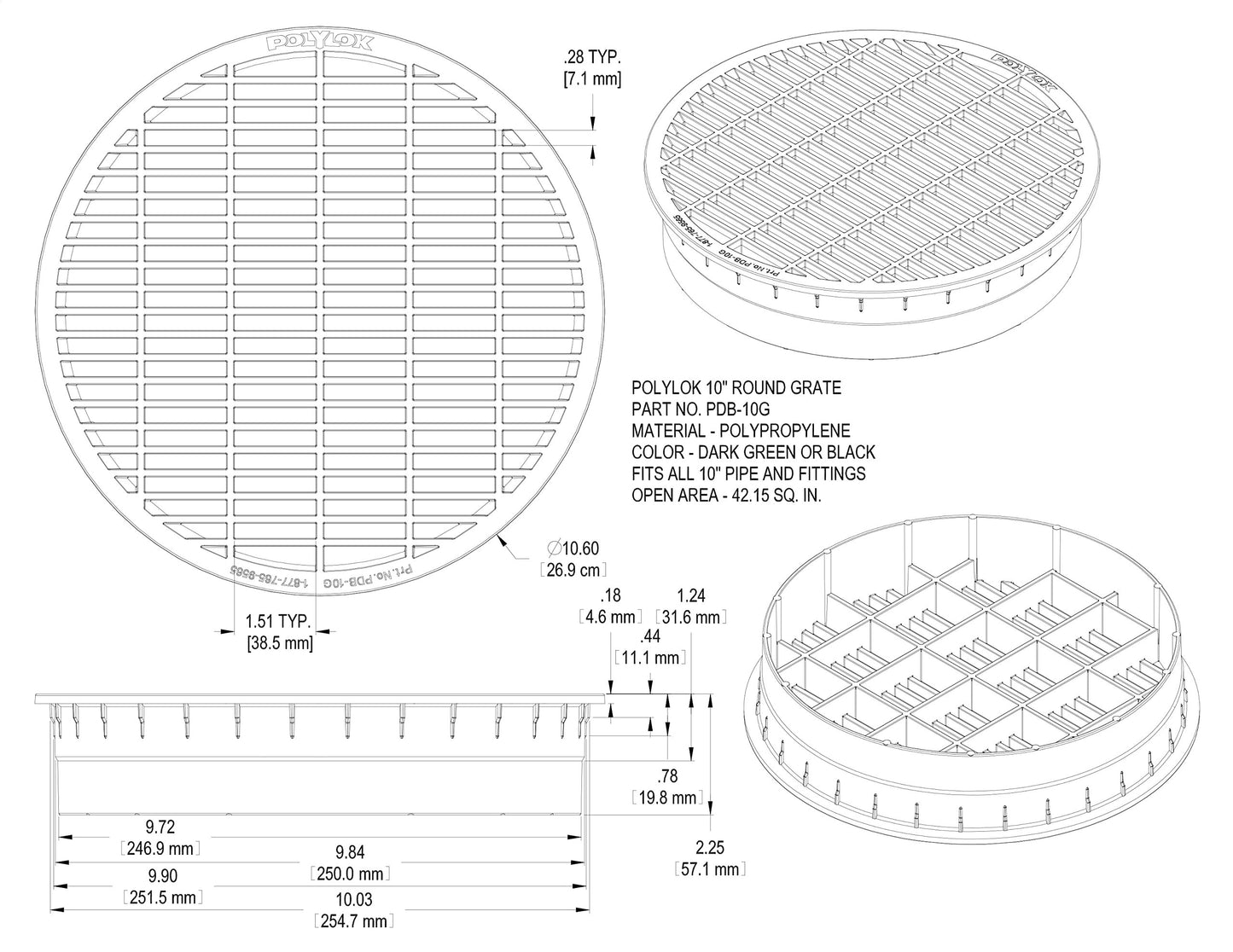 Polylok 10" Pipe Grate (Black)