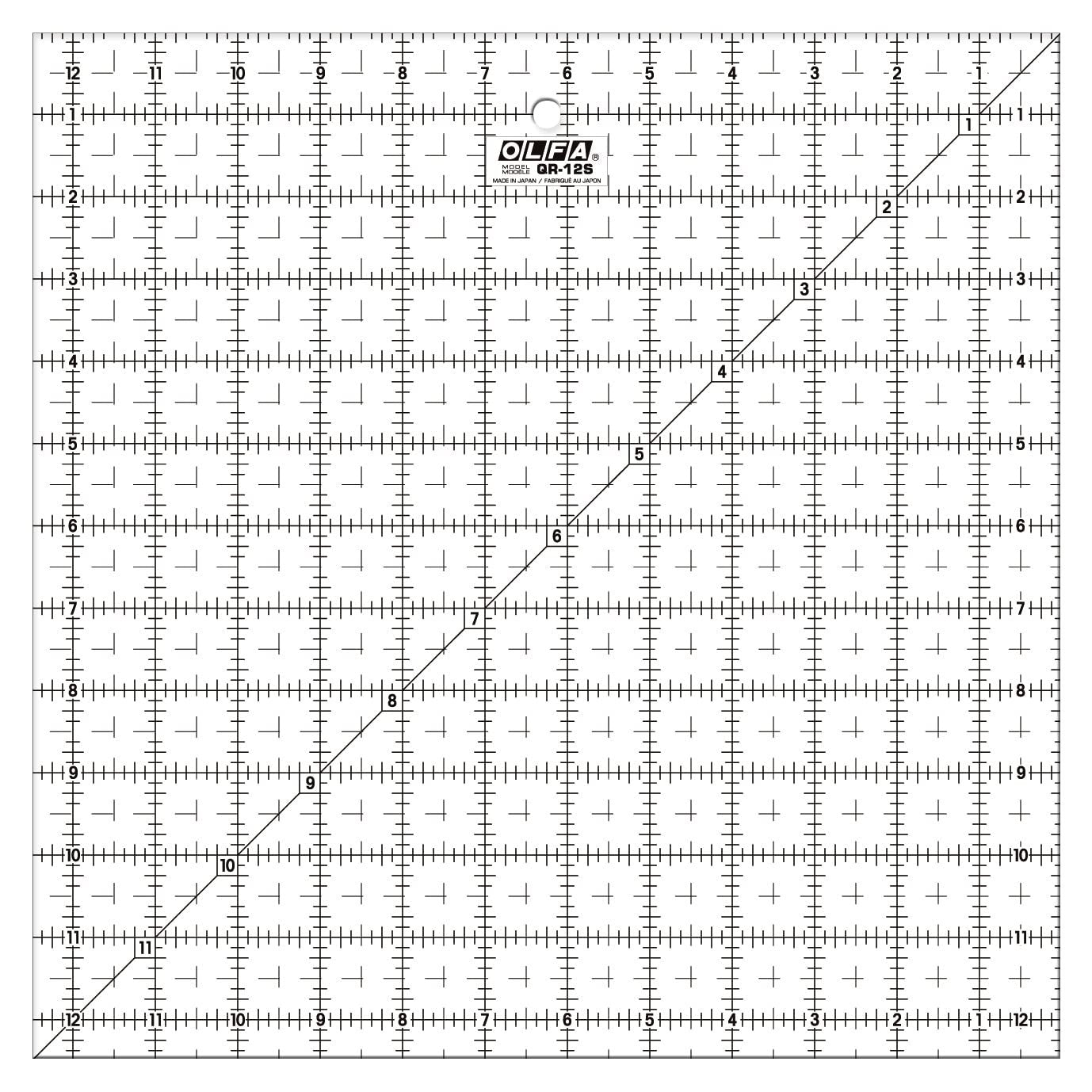 OLFA 12 1/2" x 12 1/2" Frosted Acrylic Ruler (QR-12S) - Non Slip Square 12.5x12.5 Inch Acrylic Ruler with Grid for Cutting Fabric, Sewing, Quilting, & Crafts