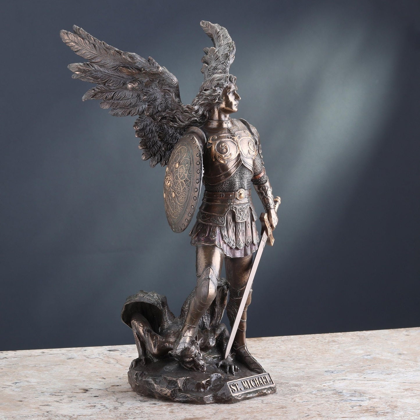 Unicorn Studio 12 7/8 Inch Archangel Saint Michael Cold Cast Resin Bronze Finish Sculpture Religious Gift Home Decor Statue