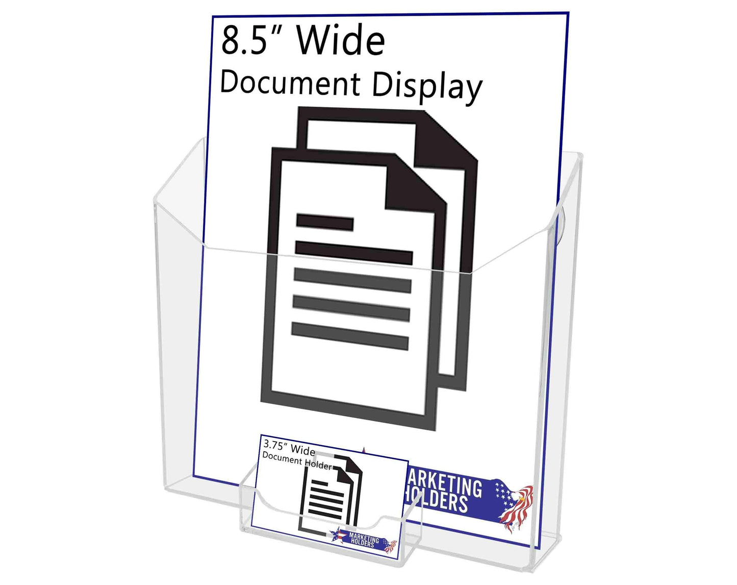 Marketing Holders Suction Cup 8.5”W Magazine Holder with Attached 3.5" x 2" Business Card Pocket Window or Glass Wall Mount Catalog Brochure Organizer Newsletter Document Caddy