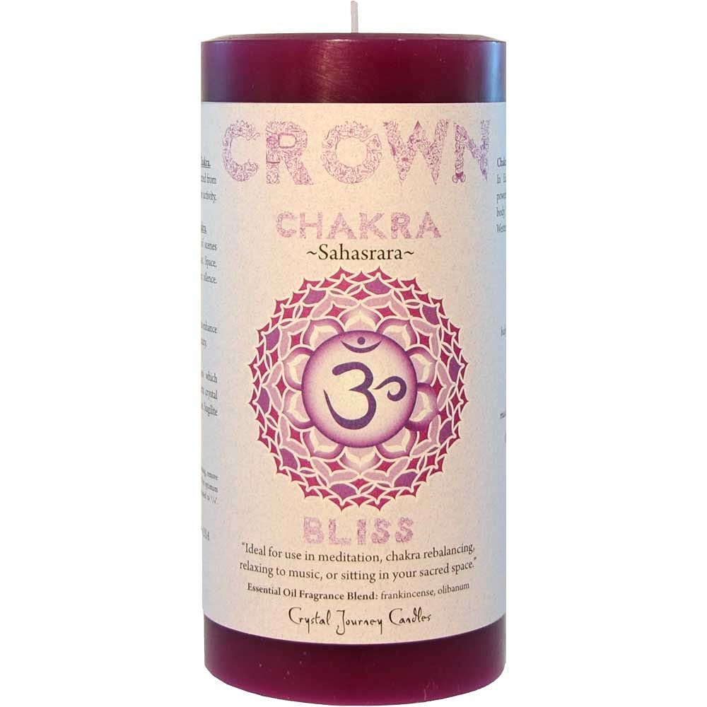 Crystal Journey 3"x6" Pillar Chakra Candles Bundle of 3 (Heart Chakra, Crown Chakra, Third Eye Chakra) - Handcrafted with Lead-Free Material