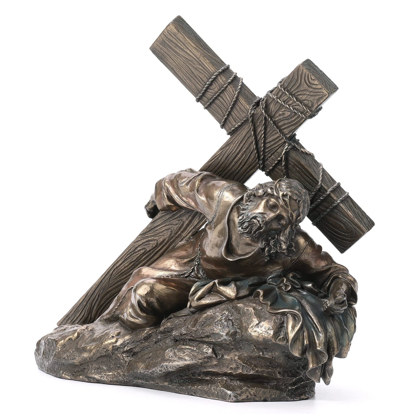 US 10 Inch Jesus Carrying The Cross Cold Cast Bronze Sculpture Figurine