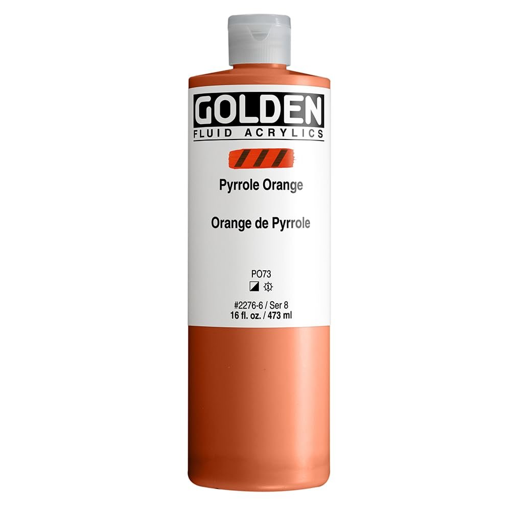 Fluid Acrylics by GOLDEN, Pyrrole Orange, 16 fl. oz. Bottle, Professional Acrylic Paint, Semi-Opaque
