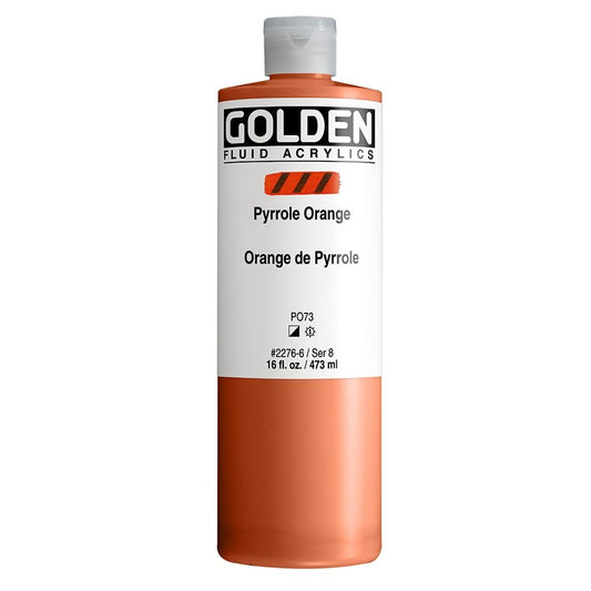 Fluid Acrylics by GOLDEN, Pyrrole Orange, 16 fl. oz. Bottle, Professional Acrylic Paint, Semi-Opaque