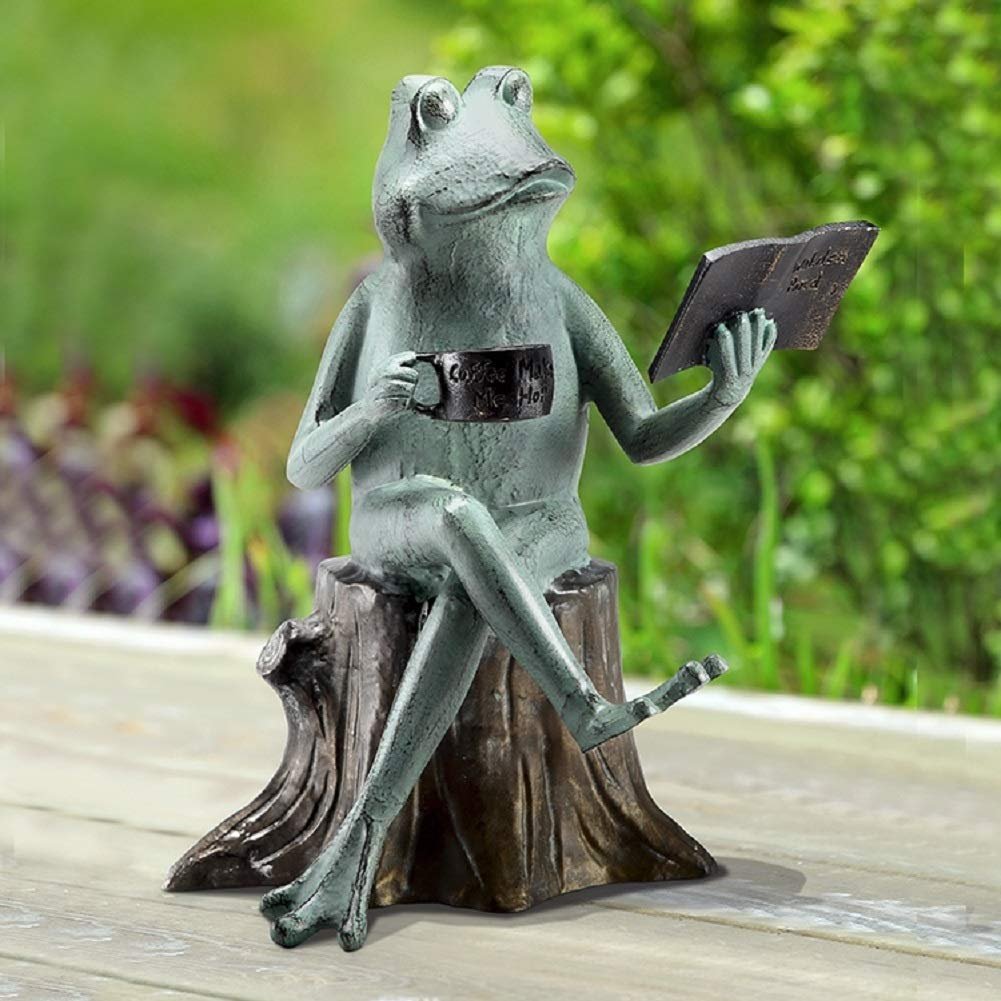 SPI Home Cast Aluminum Joy of Reading Frog Garden Sculpture