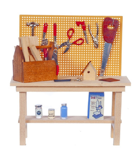 Dollhouse Miniature Workbench with Attached Accessories #SH0032