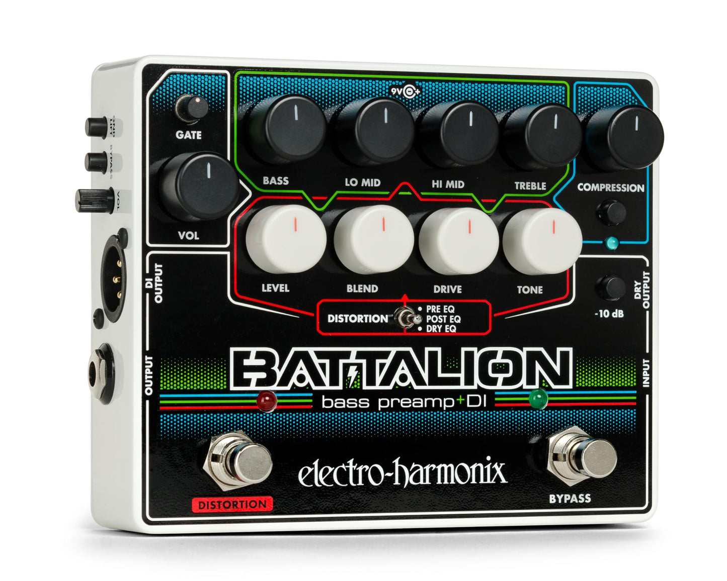 Electro-Harmonix Battalion Black 4-band EQ, MOSFET Distortion, Compressor, Noise Gate Bass Preamp & DI Pedal