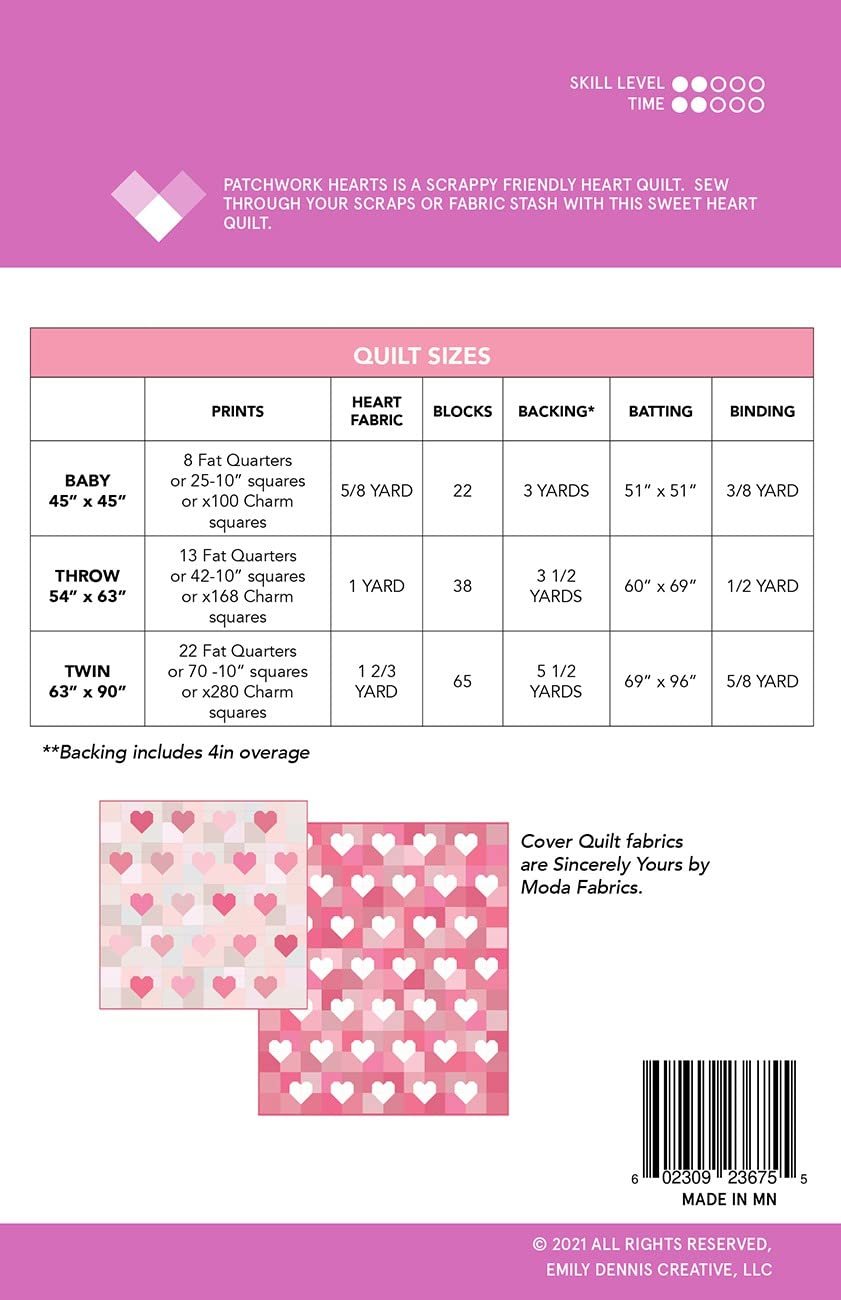 Patchwork Hearts Quilt Pattern (3 Size Options)