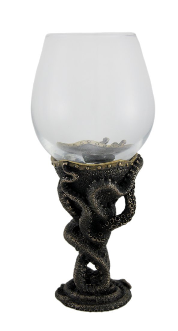 Bronze Finish Steampunk Deep Sea Diver Octopus Wine Glass