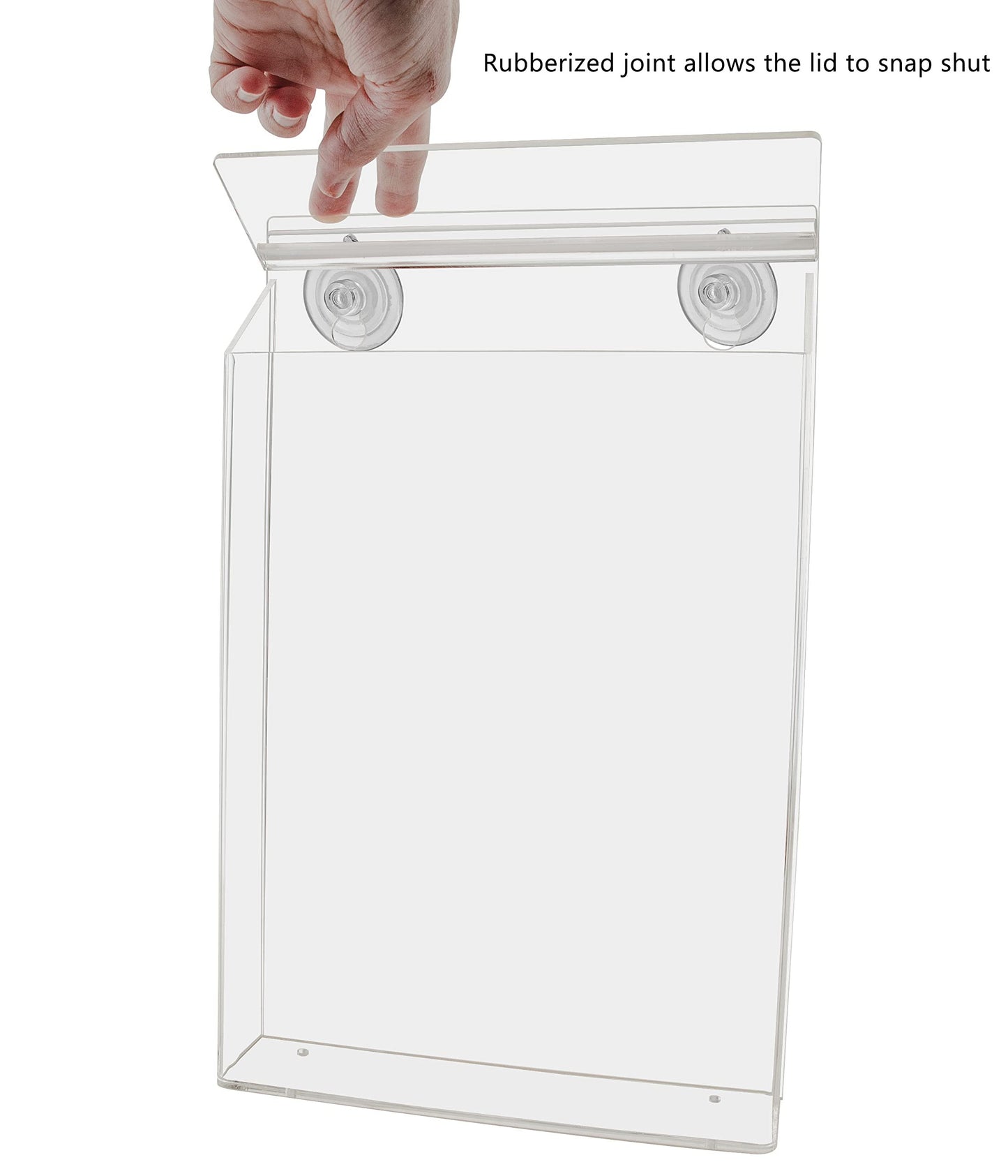 Suction Cup Outdoor Brochure Holder Holds 8.5 x 11 Inch Flyers and Advertisements Window or Glass Wall Mount Includes Take One Sticker Clear Acrylic Handout Box by Marketing Holders