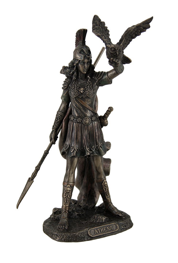 Athena - Resin, Greek Goddess Of Wisdom And War with Owl Statue