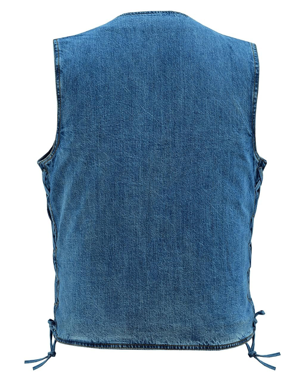 Vance Men's V-Neck Denim Vest for Motorcycle Riders with Conceal Carry Pockets