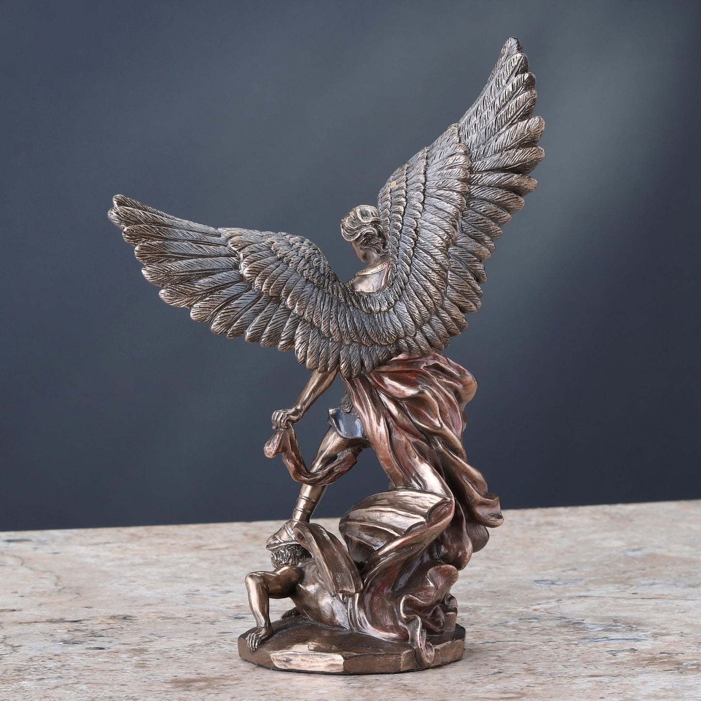 Veronese Design 7 7/8 Inch Archangel Saint Michael Standing Over Demon with Sword Resin Statue Bronze Finish
