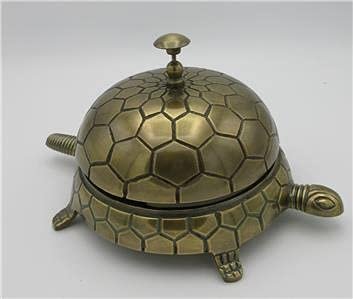 Large Tortoise Service Desk Bell - Turtle Bell in Antique Brass Finish