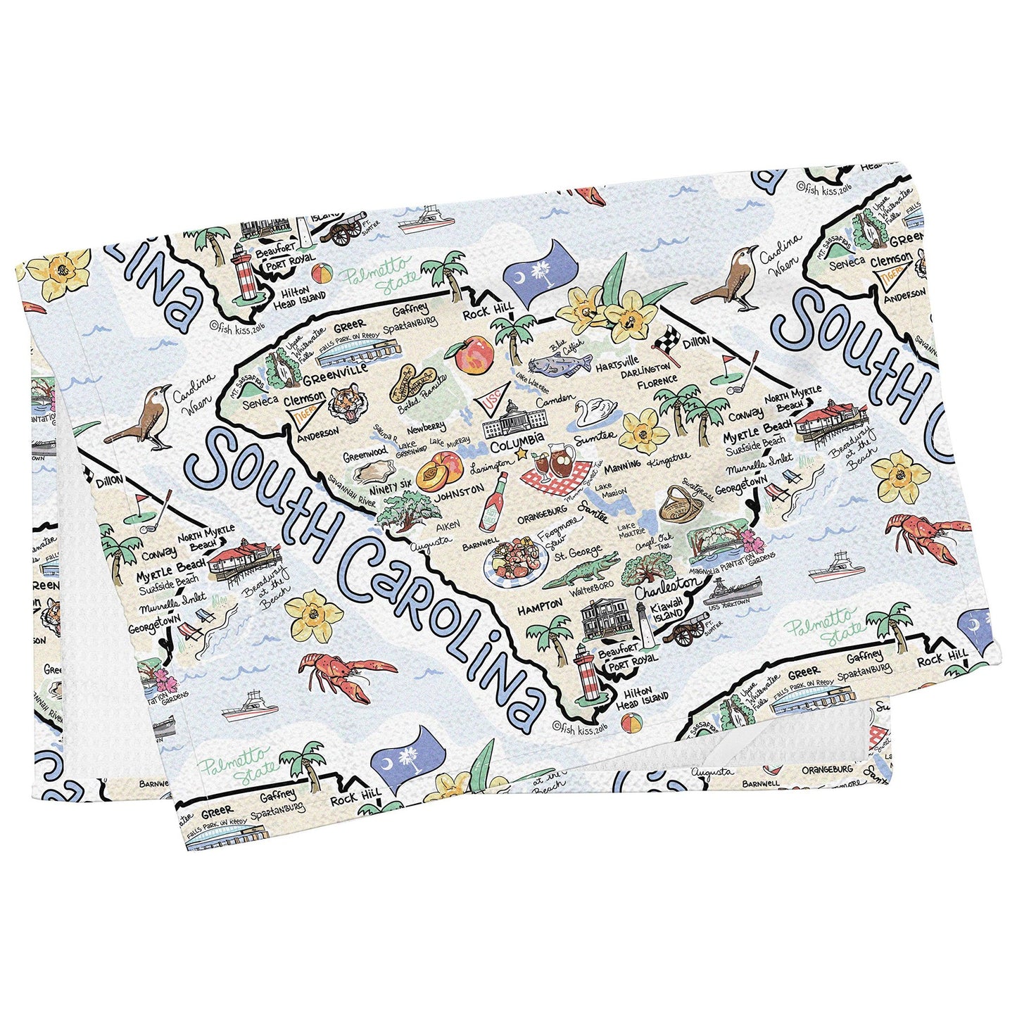 Fish Kiss 16"x24" Map Towel is 100% Microfiber Waffle Weave Help You Explore in Detail – Our Super Absorbent & Soft, Machine Washable State Map Towel is Stain & Wrinkle Resistant