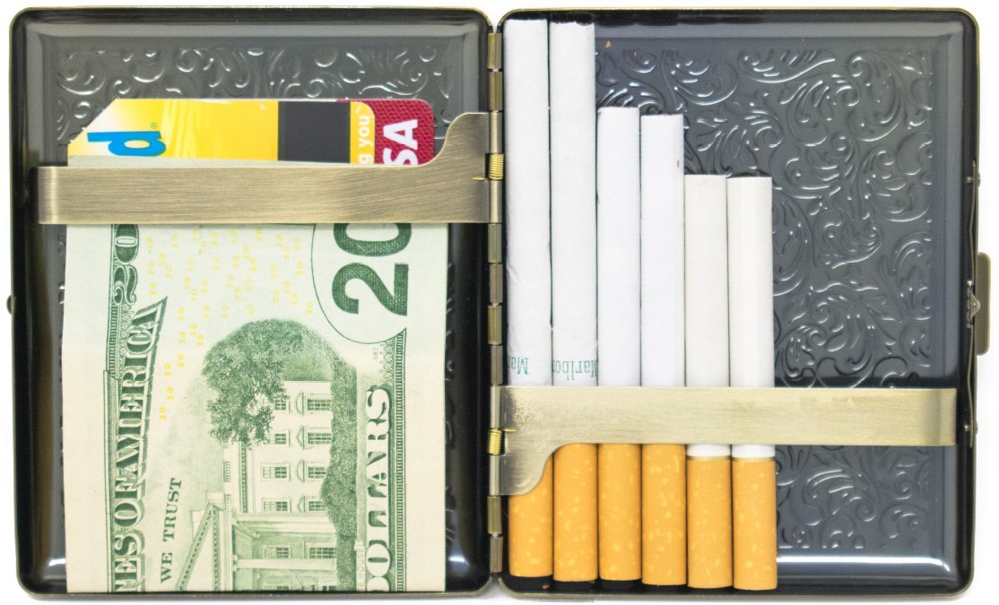 Set of 2 Metal-Plated 100s Cigarette Case & Stash Box