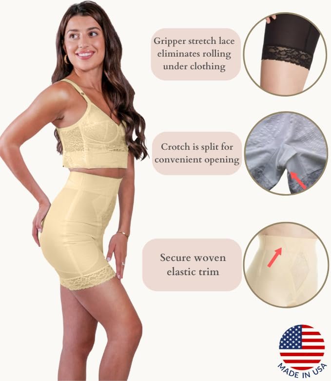 6206 - High Waist Long Leg Shaper | Made in USA | No Top Roll Waistband | Quality Material | Medium Control |