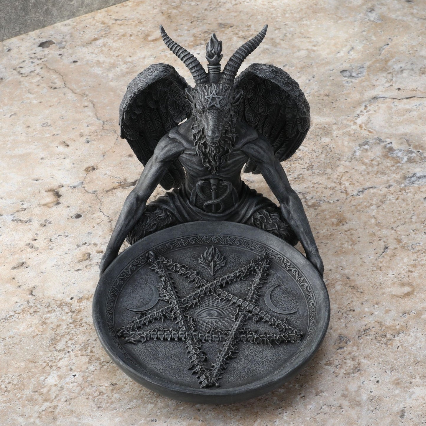 Veronese Design 5 3/4 Inch Baphomet Altar Offering Dish Stone Finish Resin Figurine