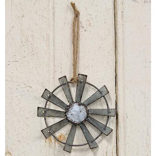 {2 PC Set} Metal Windmill Ornament with Jute Hanger | 4 inch | Distressed Metal Ornaments