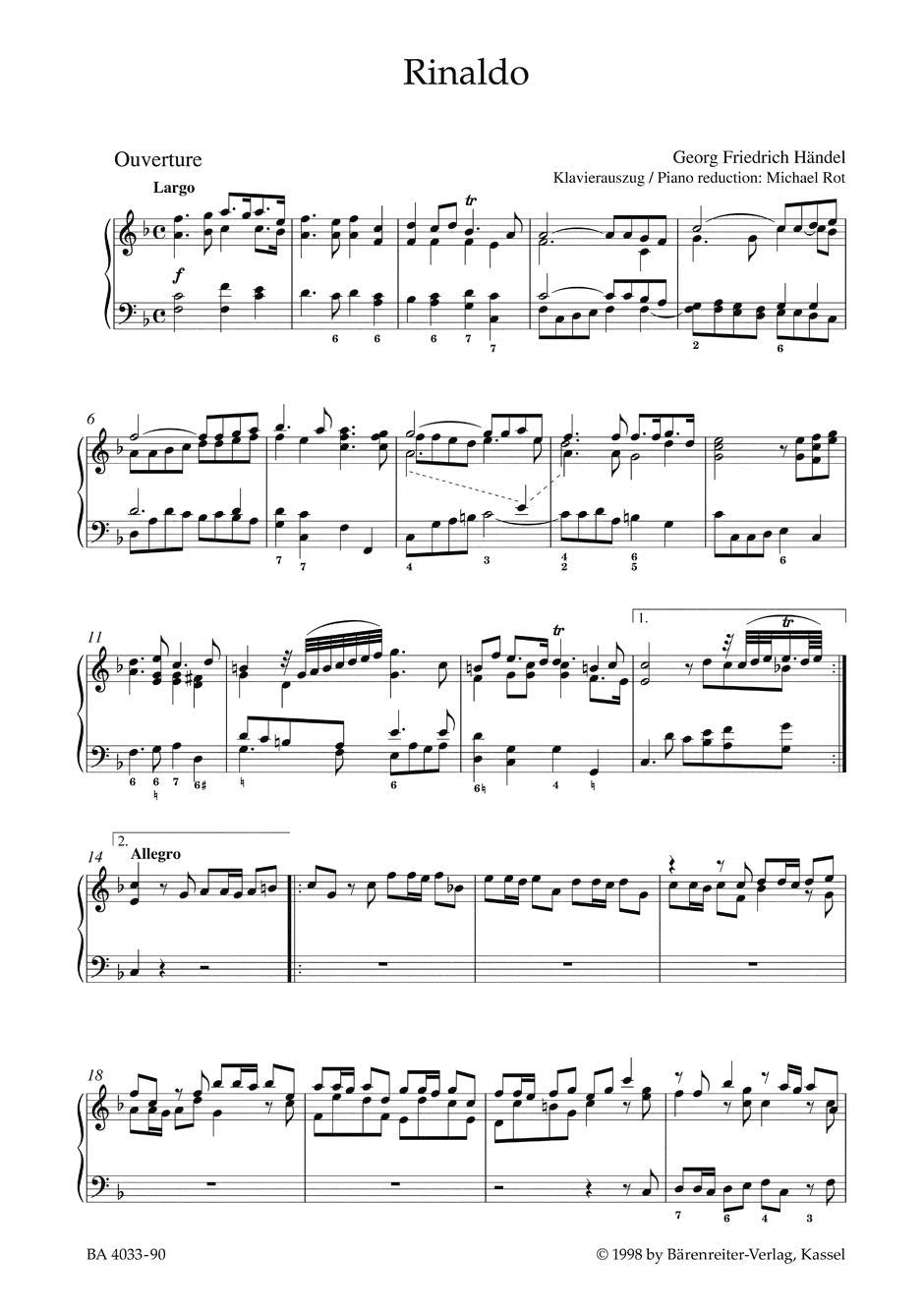 Rinaldo, HWV 7a - Opera in 3 Acts (Vocal Score)