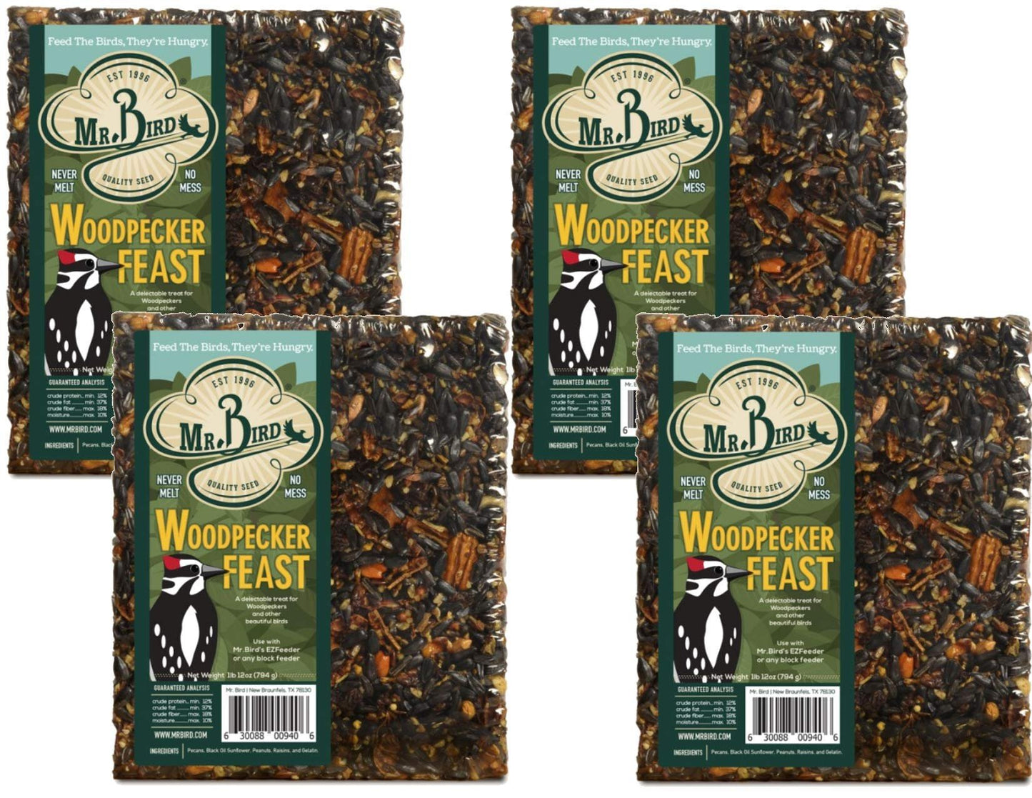 Mr. Bird 4-Pack Woodpecker Feast Large Wild Bird Seed Block 1 lb. 12 oz.
