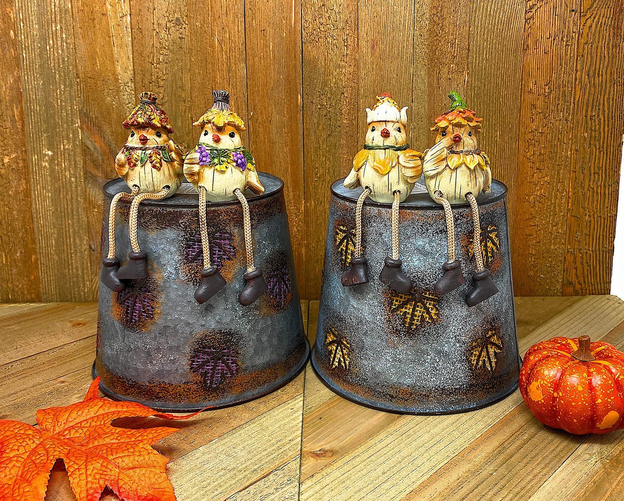 Gerson Thanksgiving Figurines Bird Shelf Sitters Fall Autumn Table Fireplace Decor Set of 4