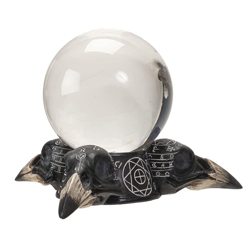 Pacific Giftware Raven Skulls and Crystal Ball Figurine, 5.5-inch Length, Cold Cast Resin, Table Decoration