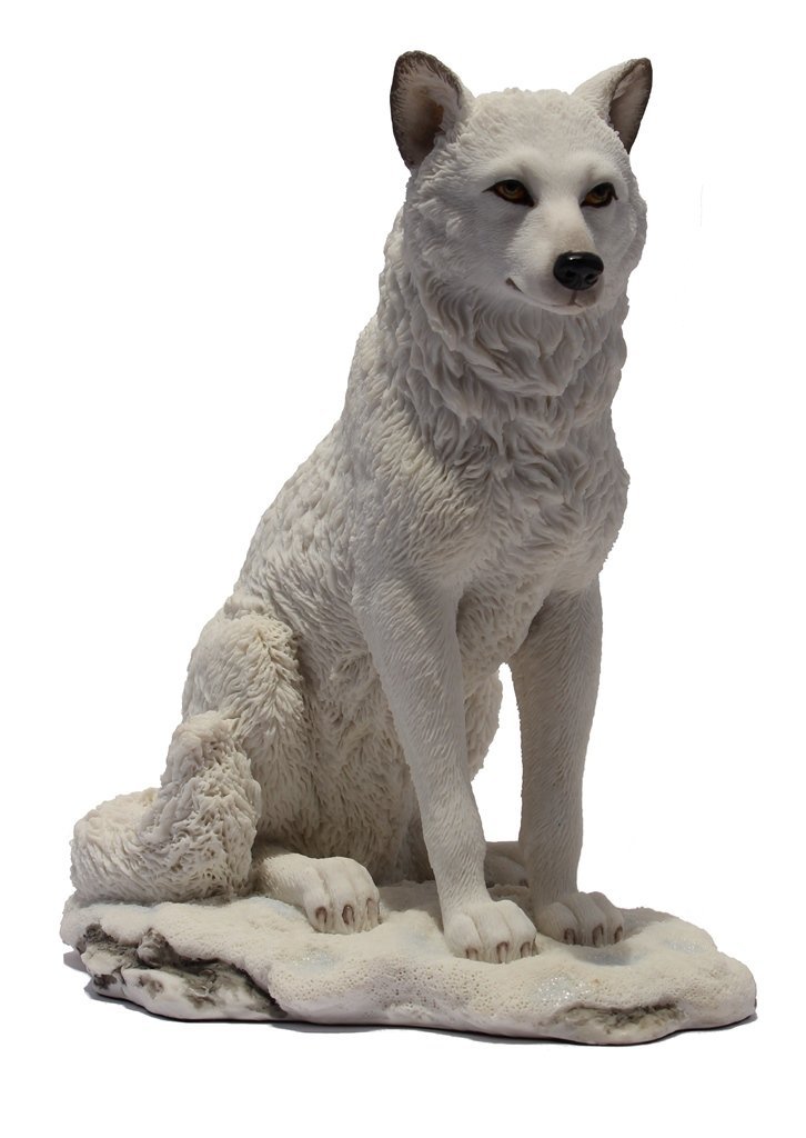 7.75 Inch Wolf Sitting in Snow Decorative Statue Figurine, White